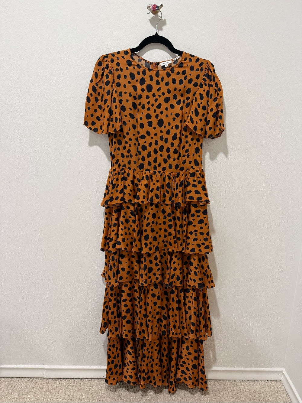 RHODE Tiered Ruffle Maxi Dress in Mustard with Black Spot Print
